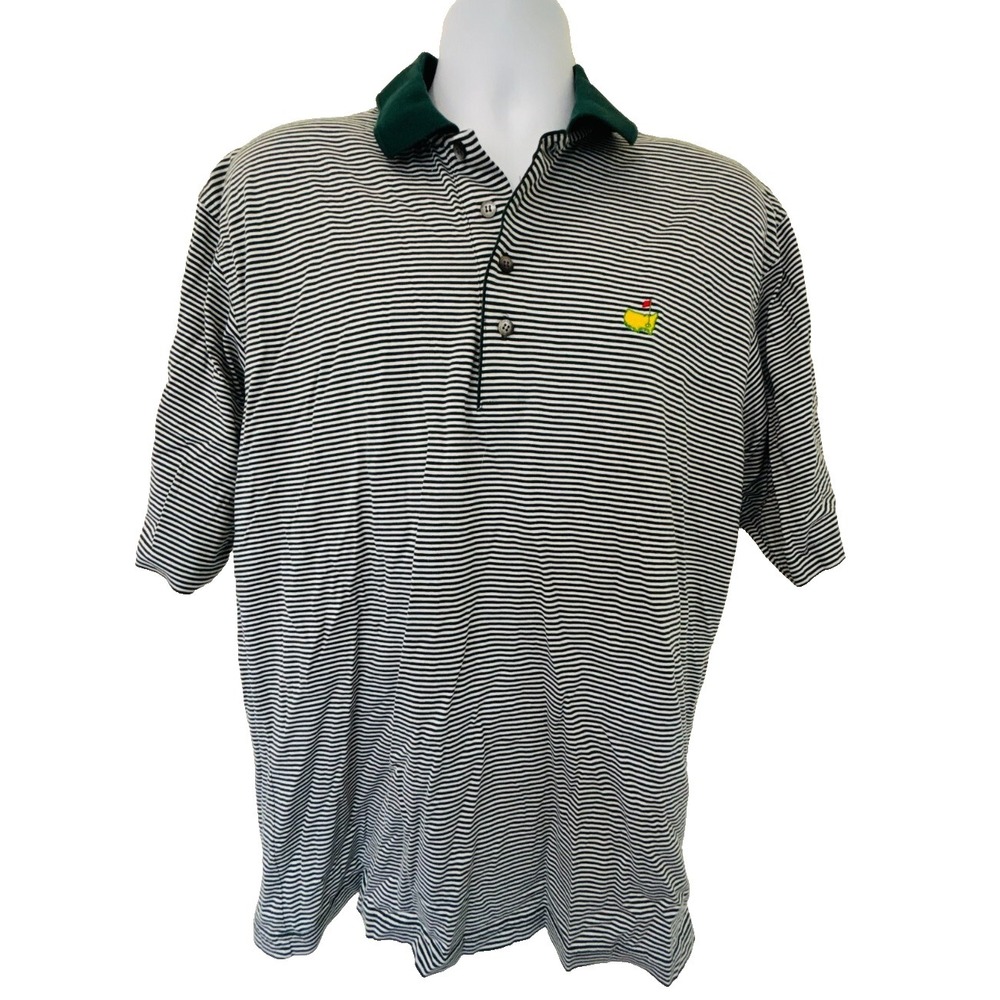 Masters Golf Polo Shirt Augusta National Large Green Striped Pima Country club